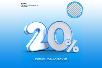 3d Numbers 20 Percentage Blue Psd Mockup