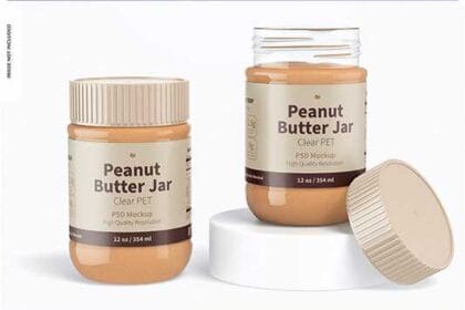 Exclusive 12 oz Clear PET Peanut Butter Jar Mockup