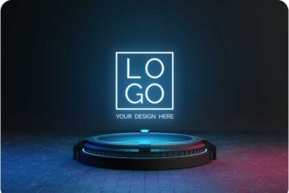 Free PSD Futuristic Pedestal Logo Mockup
