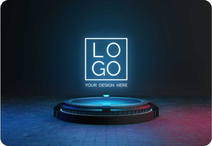 Free PSD Futuristic Pedestal Logo Mockup