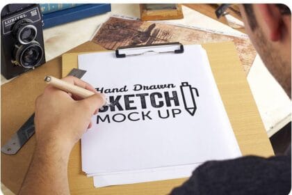 Hand-Drawn Sketch PSD Mockup Scene 14 Free
