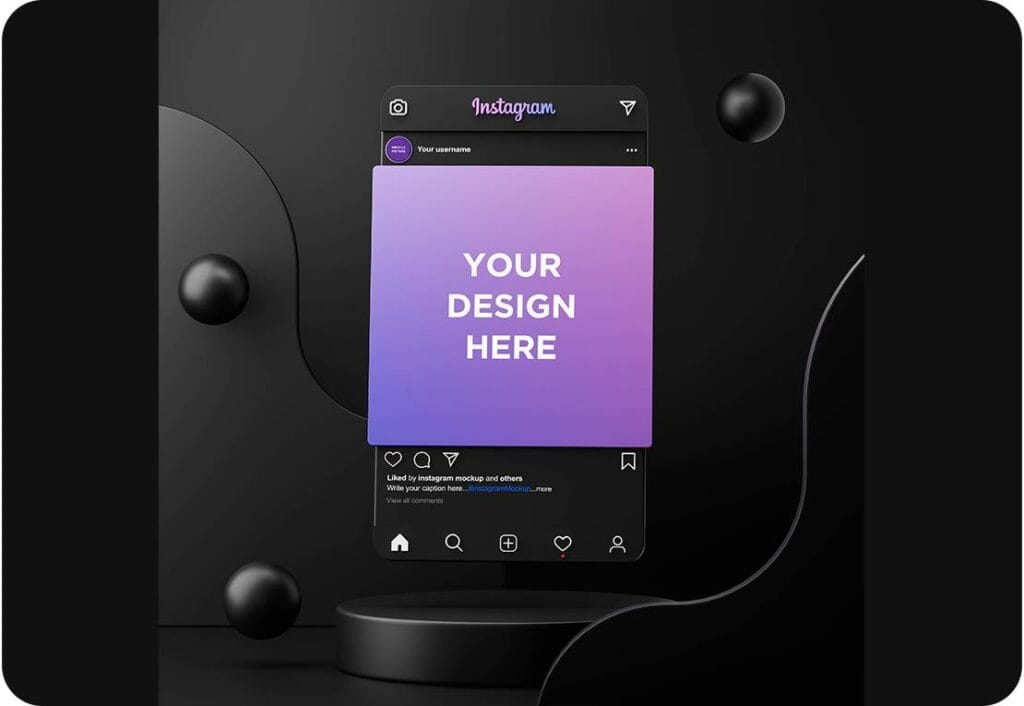 Instagram Photo Mockup Dark Mode Social Media Post Interface By dgmockup