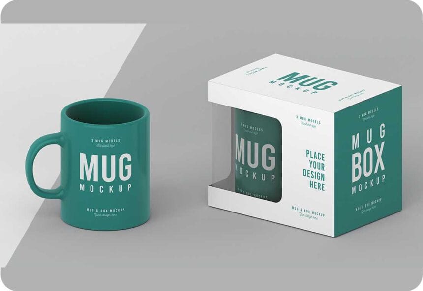 PSD Mug Box Mock-Up Composition By dgmockup