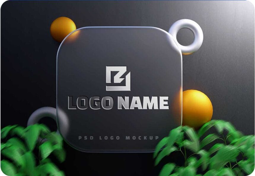 PSD Transparent 3D Glass Logo Mockup