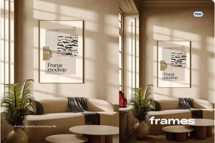 Poster Frame in Living Room PSD Mockup