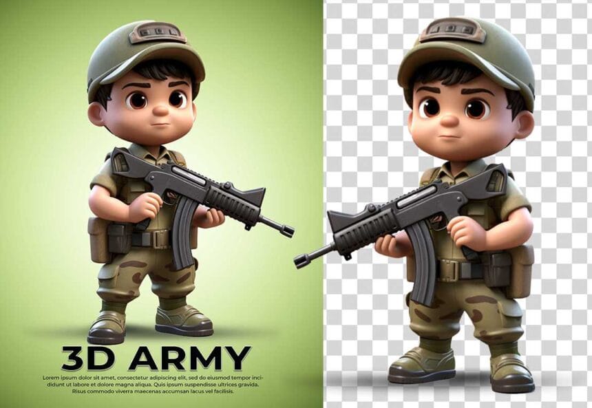 Young Army 3D Character Pixar Free PSD