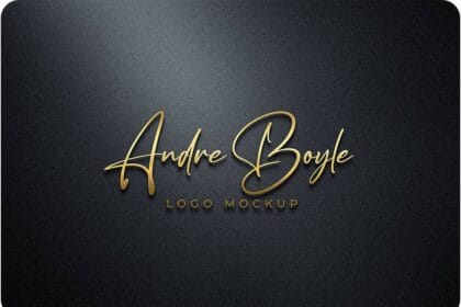 3D Gold Logo Mockup PSD on Black Wall By dgmockup