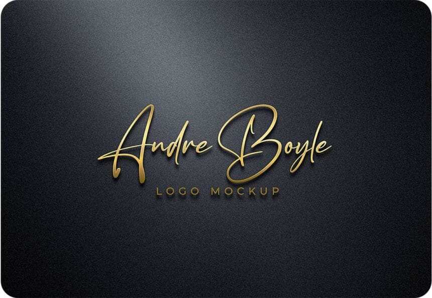 3D Gold Logo Mockup PSD on Black Wall By dgmockup