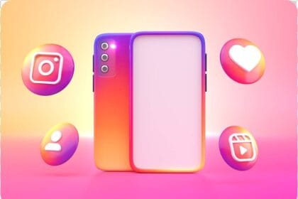 3D Mobile PSD Mockup Realistic Render with Social Media Icons 02