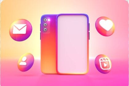 3D Mobile PSD Mockup Realistic Render with Social Media Icons 03