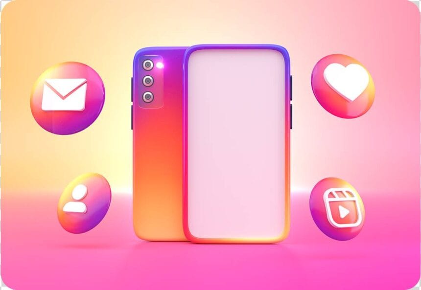 3D Mobile PSD Mockup Realistic Render with Social Media Icons 03