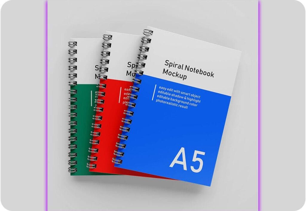A5 Hardcover Spiral Binder Notebook Mockup PSD 4482933