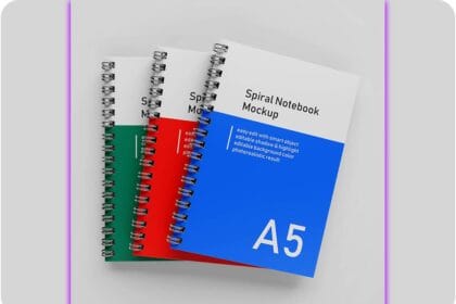 A5 Hardcover Spiral Binder Notebook Mockup PSD 4482933