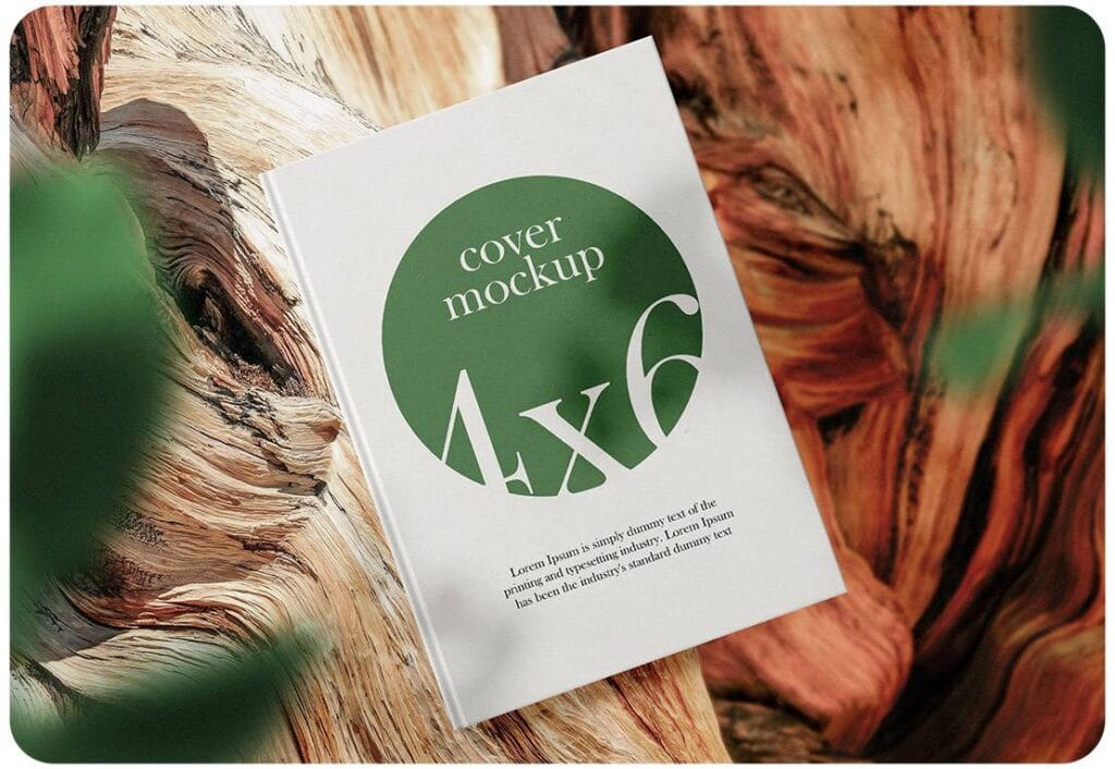 Clean Minimal Book 4x6 Mockup on Wooden Timber PSD 21114435