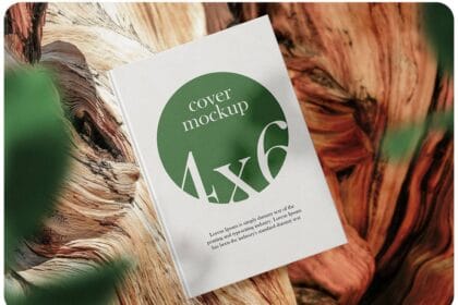 Clean Minimal Book 4x6 Mockup on Wooden Timber PSD 21114435