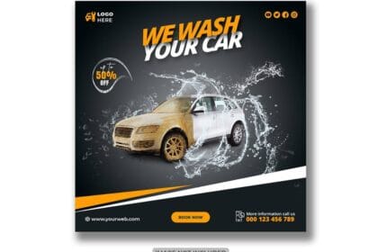 Creative Car Wash Washing Service PSD Social Media Banner & Square Flyer Design 26496424