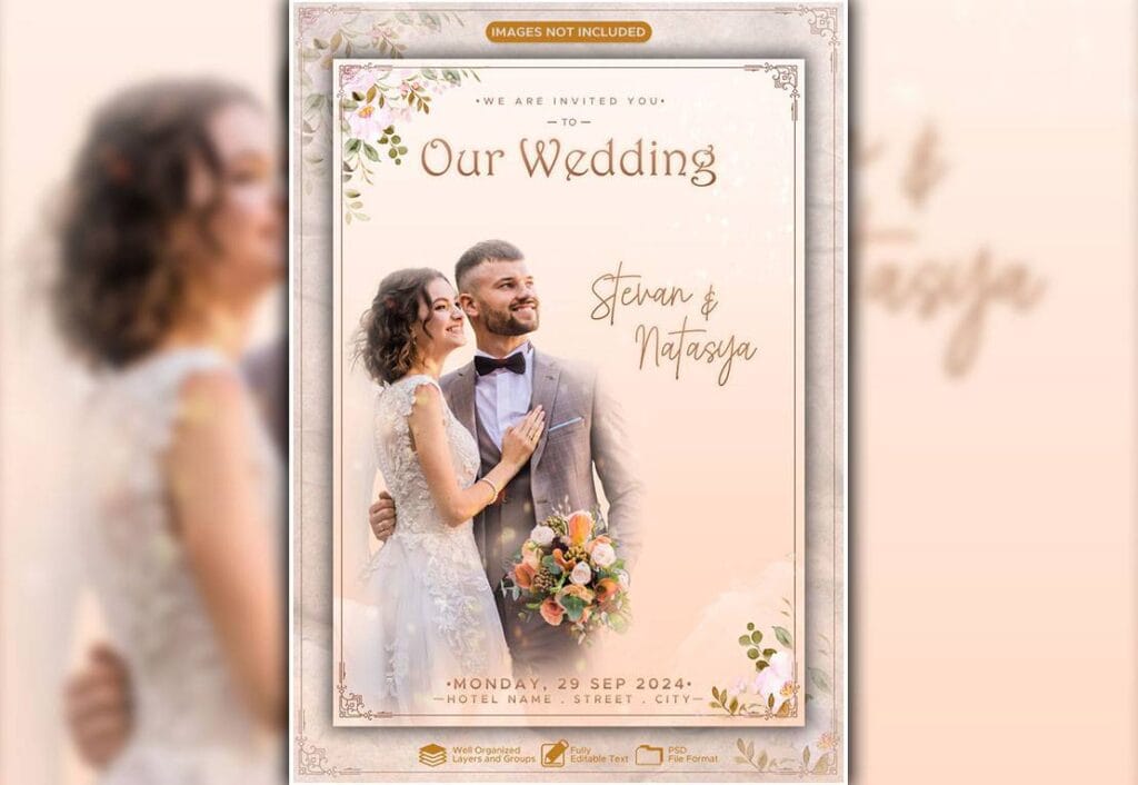 Elegant PSD Wedding Invitation Cover Design Template 43529099