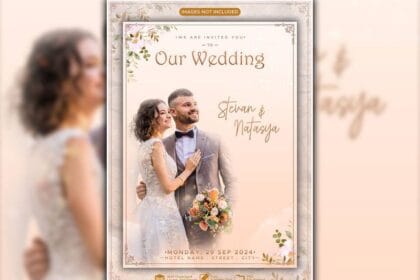 Elegant PSD Wedding Invitation Cover Design Template 43529099