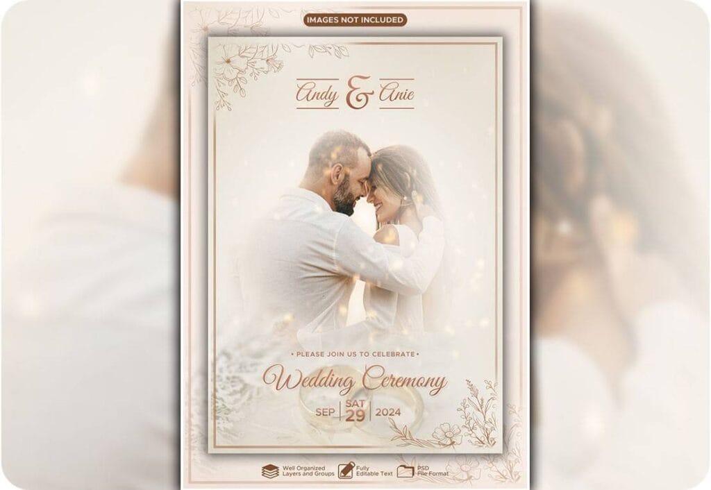Elegant PSD Wedding Invitation Cover Design Template 43529101