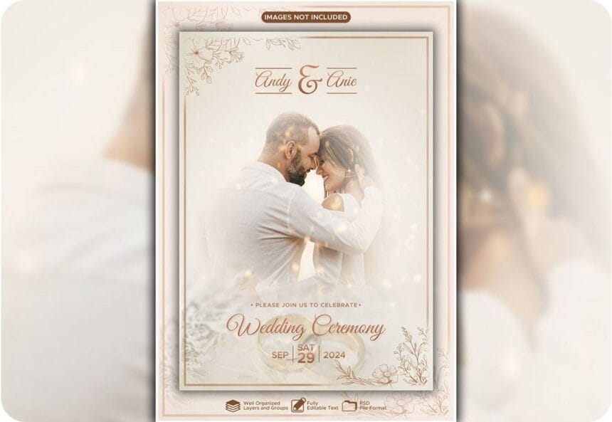 Elegant PSD Wedding Invitation Cover Design Template 43529101
