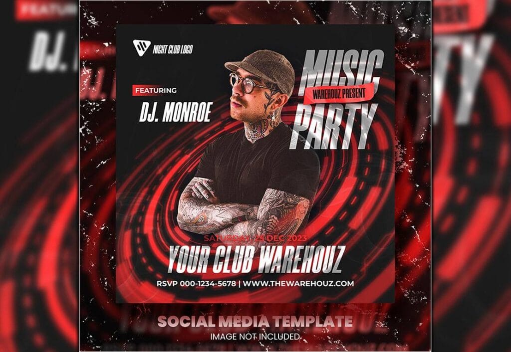 Free PSD Night Party Flyer For Social Media Mockup