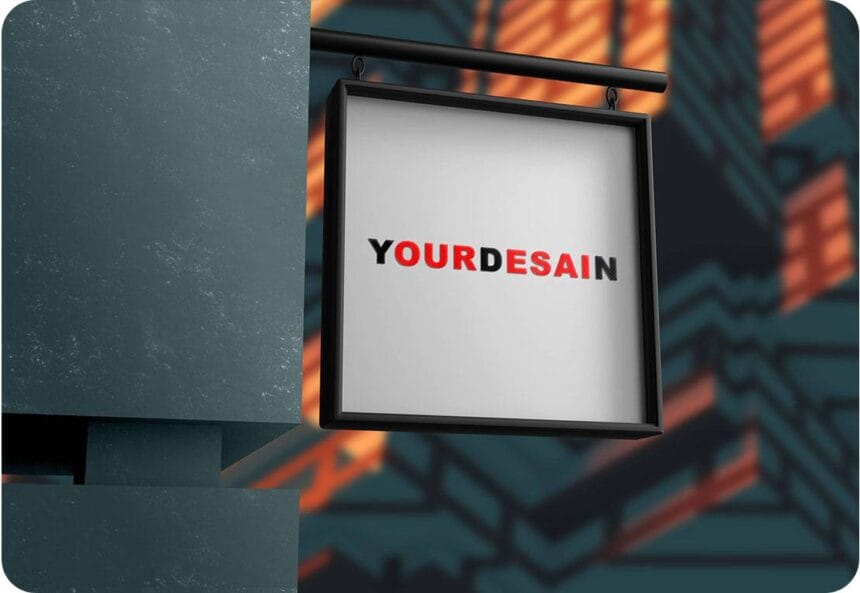 Free PSD Outdoor Sign Board on Wall Mockup