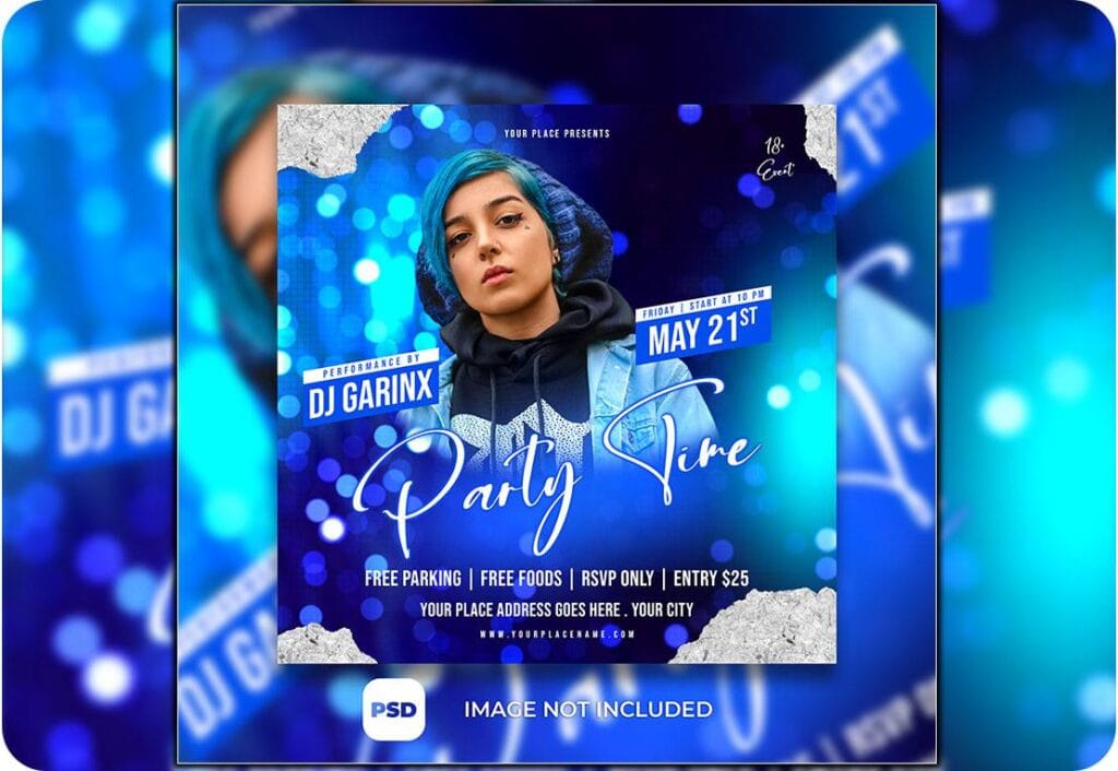 Free PSD Party Time DJ Poster For Social Media