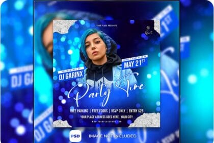 Free PSD Party Time DJ Poster For Social Media