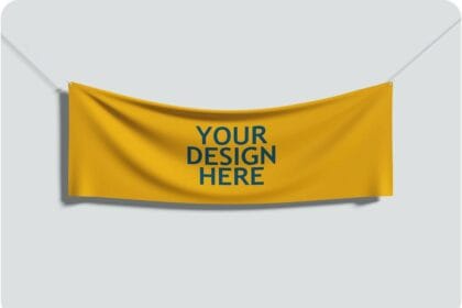 Free PSD Yellow Fabric Hanging with Ropes Mockup 12877446