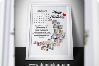 Free PSD white frame mockup with poster