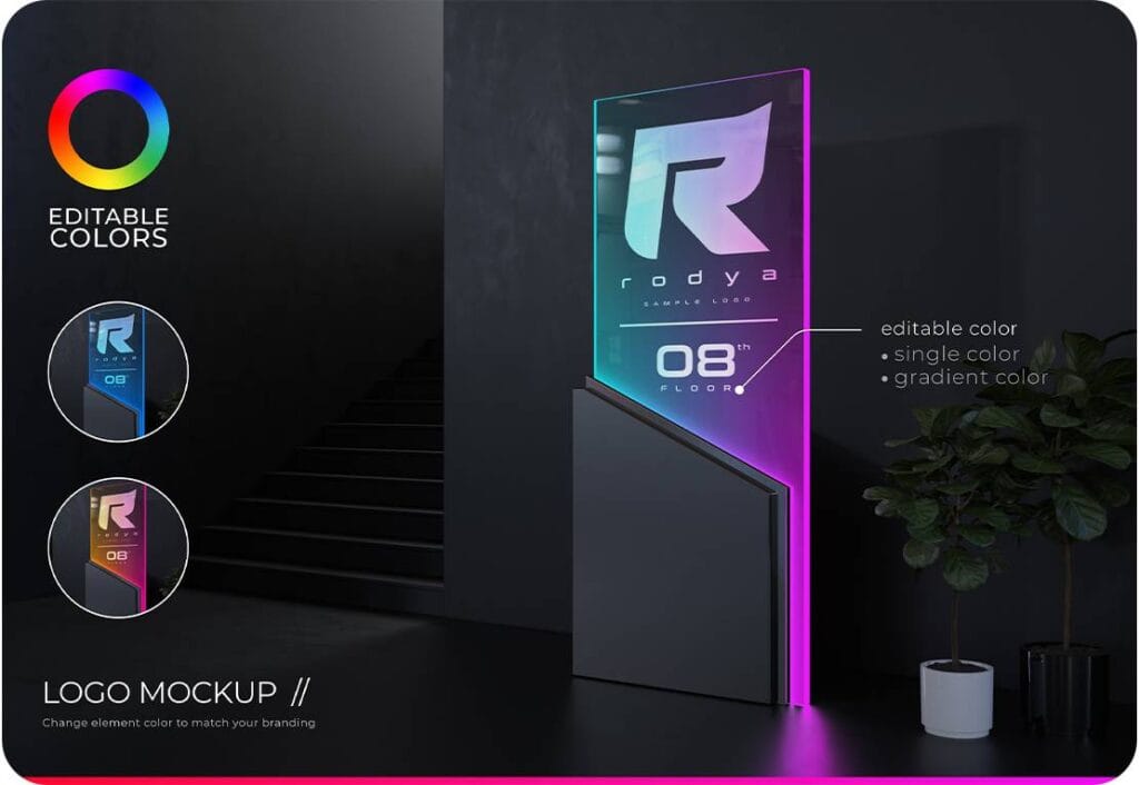 Futuristic and Elegant PSD Logo Mockup Editable Gradient Color 17165786