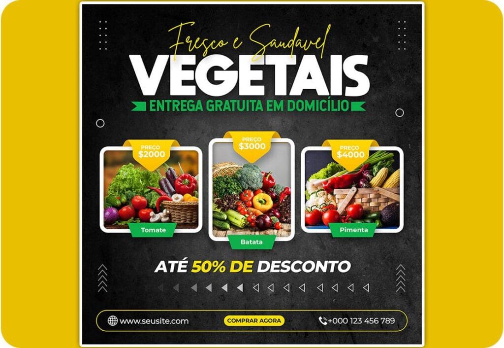 Healthy Vegetable & Grocery Delivery Promotion Instagram Post Template 69099120