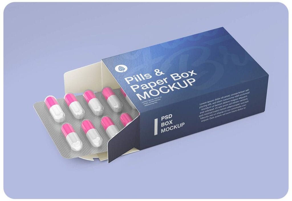 Isolated PSD Paper Box with Pills Mockup Design 12715663