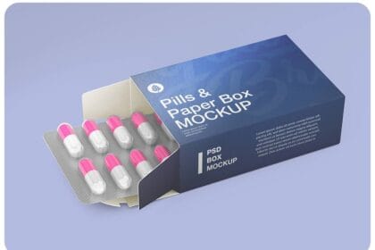 Isolated PSD Paper Box with Pills Mockup Design 12715663