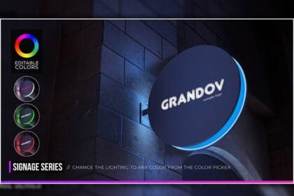 Night Environment PSD Circle Logo Mockup Hang Sign
