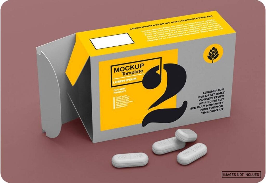 Opened Paper Box & Pills PSD Mockup