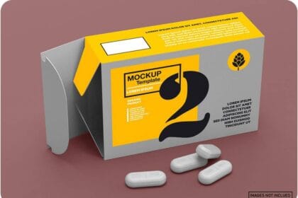 Opened Paper Box & Pills PSD Mockup