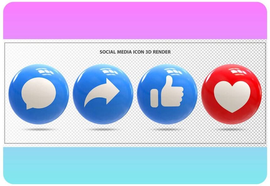 PSD 3D Social Media Icon for Like Love Share and Comment 29020082