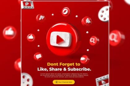 PSD Business Page Promotion with 3D Render YouTube Logo Instagram Post Template 12493230