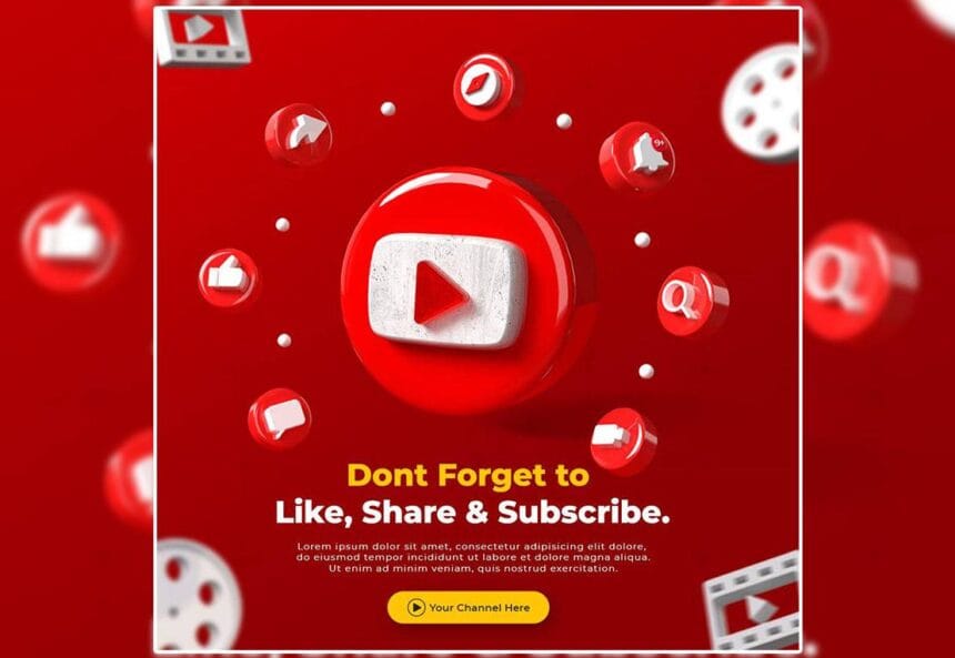 PSD Business Page Promotion with 3D Render YouTube Logo Instagram Post Template 12493230