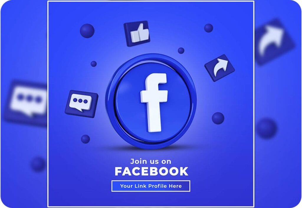 PSD Follow Us on Facebook Social Media Square Banner with 3D Logo 13346513