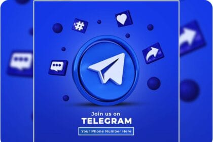 PSD Follow Us on Telegram Social Media Square Banner with 3D Logo and Profile Link 13509256