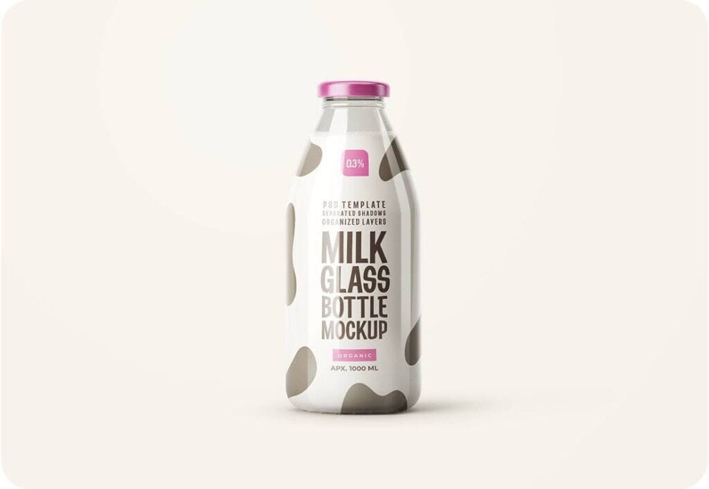 PSD Fresh Milk Glass Bottle Mockup By dgmockup