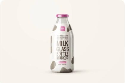 PSD Fresh Milk Glass Bottle Mockup By dgmockup