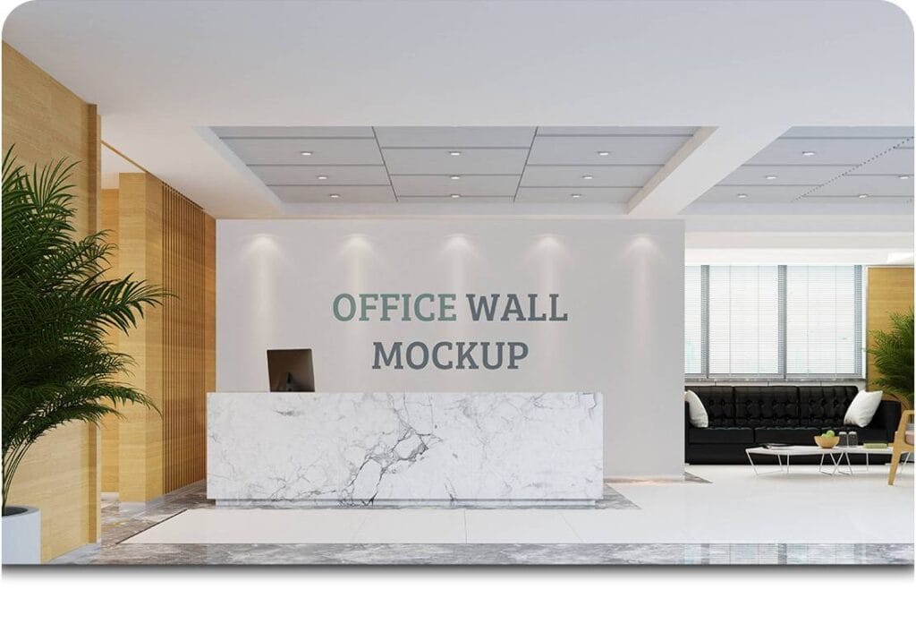 PSD Modern Reception Area Wall Mockup 8393775