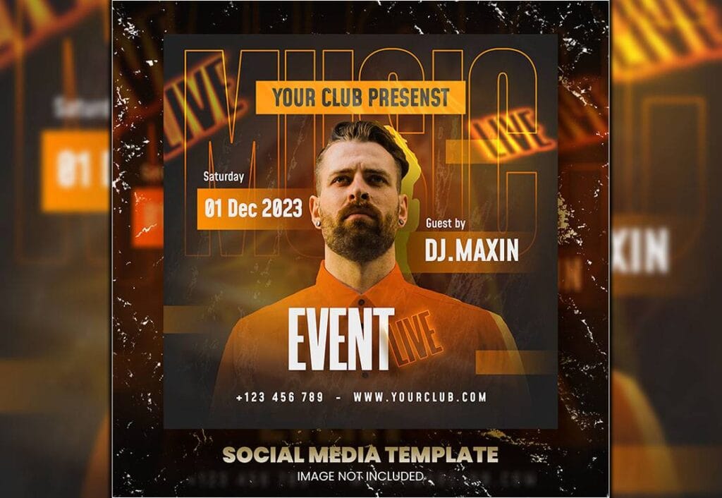 PSD Night Live Club Party Flyer and Social Media Post