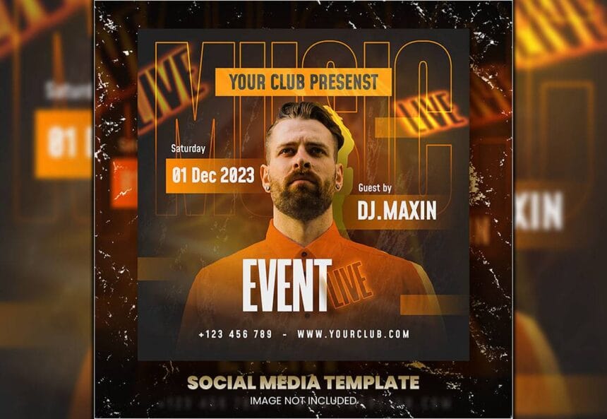 PSD Night Live Club Party Flyer and Social Media Post