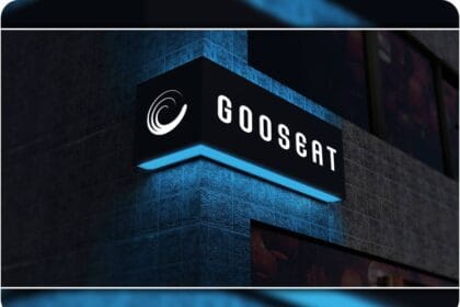 PSD Signage Logo Mockup on Corner Facade or Storefront with Night Lighting 21647763
