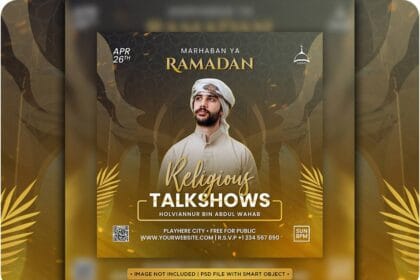 PSD a poster for ramadan talk social media with a religious teacher as speaker