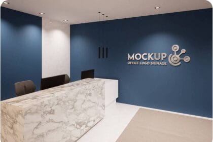 PSD logo mockup in office wall 57323761